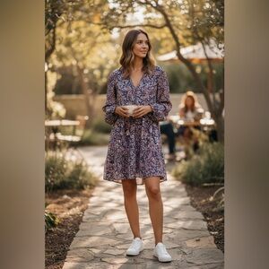 Time and Tru Navy Floral Long Sleeve Dress
